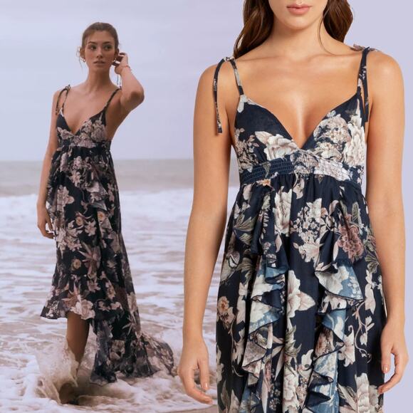 Agua Bendita | Madame Vania Maxi Dress Navy Floral M - Picture 1 of 13